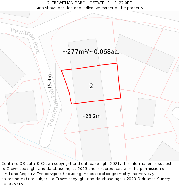 2, TREWITHAN PARC, LOSTWITHIEL, PL22 0BD: Plot and title map