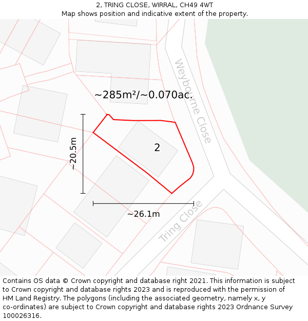 2, TRING CLOSE, WIRRAL, CH49 4WT: Plot and title map