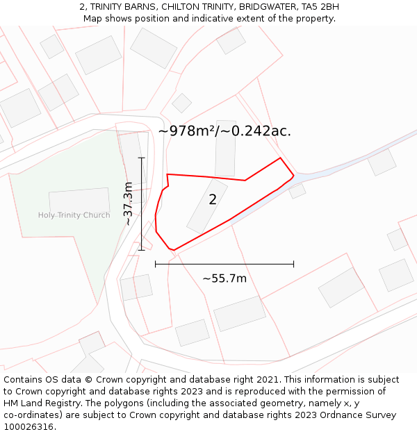 2, TRINITY BARNS, CHILTON TRINITY, BRIDGWATER, TA5 2BH: Plot and title map