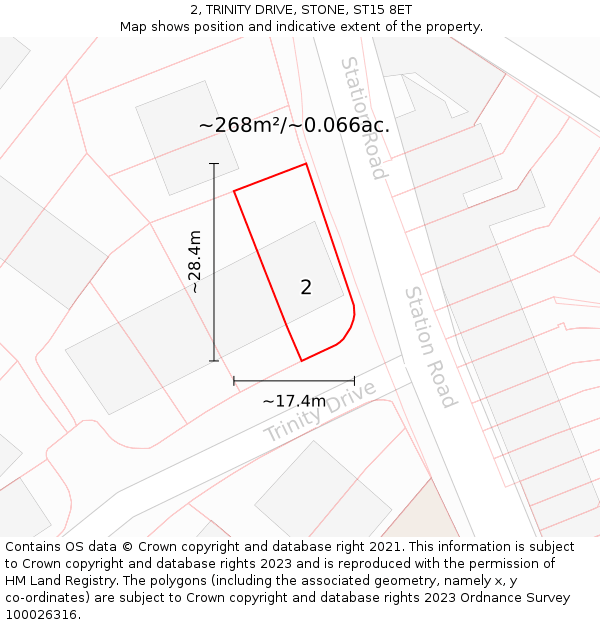 2, TRINITY DRIVE, STONE, ST15 8ET: Plot and title map