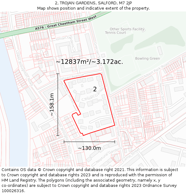 2, TROJAN GARDENS, SALFORD, M7 2JP: Plot and title map