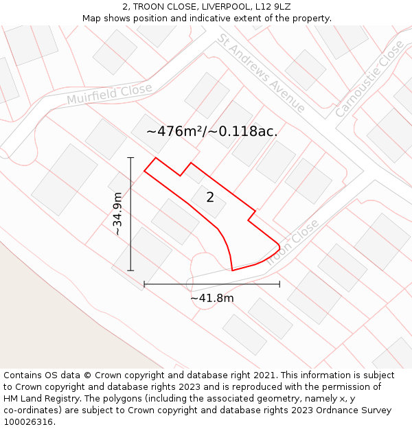 2, TROON CLOSE, LIVERPOOL, L12 9LZ: Plot and title map
