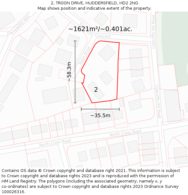 2, TROON DRIVE, HUDDERSFIELD, HD2 2NG: Plot and title map