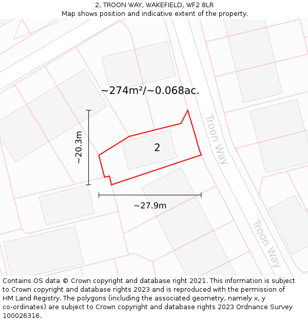 2, TROON WAY, WAKEFIELD, WF2 8LR: Plot and title map