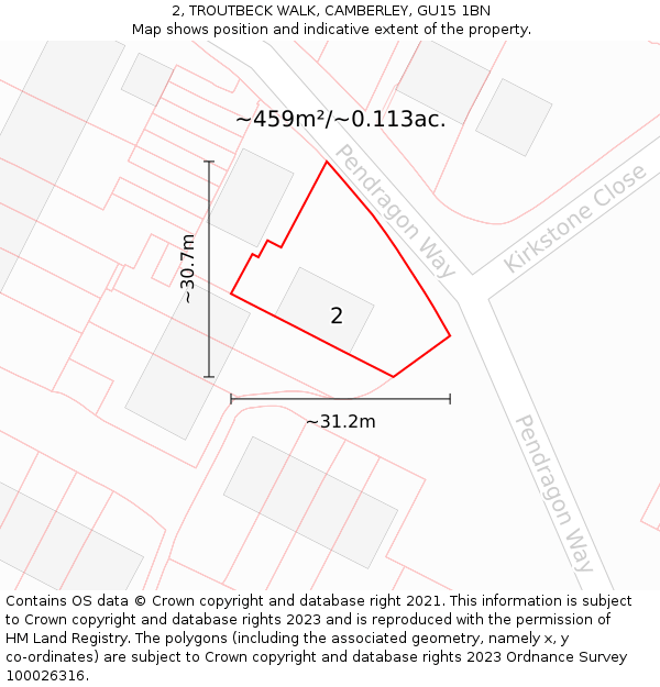 2, TROUTBECK WALK, CAMBERLEY, GU15 1BN: Plot and title map