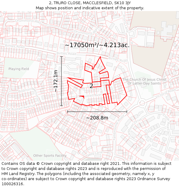 2, TRURO CLOSE, MACCLESFIELD, SK10 3JY: Plot and title map