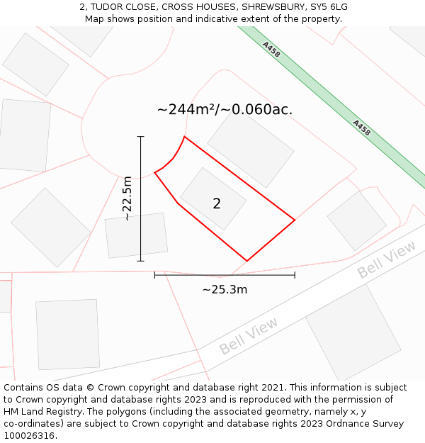 2, TUDOR CLOSE, CROSS HOUSES, SHREWSBURY, SY5 6LG: Plot and title map