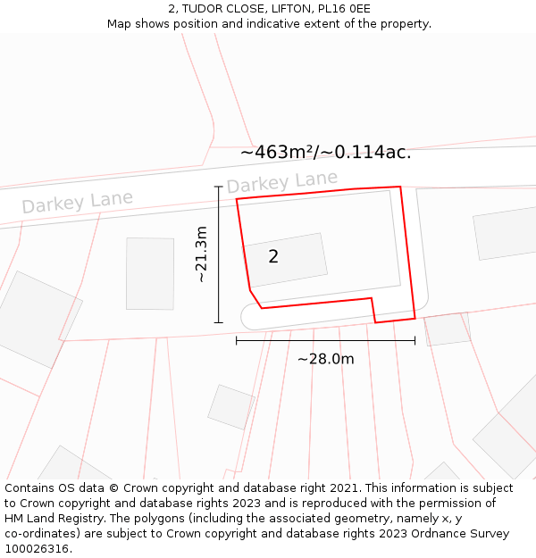 2, TUDOR CLOSE, LIFTON, PL16 0EE: Plot and title map