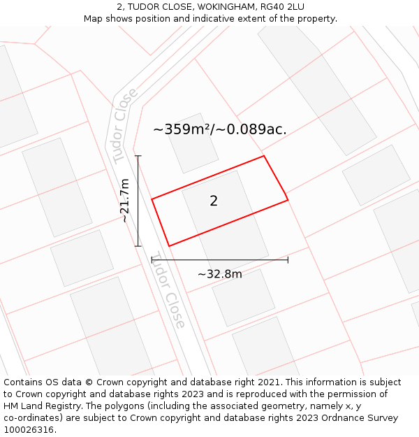 2, TUDOR CLOSE, WOKINGHAM, RG40 2LU: Plot and title map