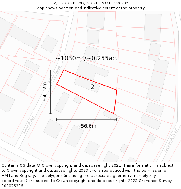 2, TUDOR ROAD, SOUTHPORT, PR8 2RY: Plot and title map