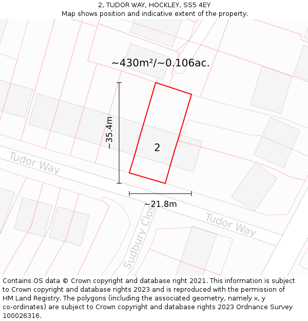 2, TUDOR WAY, HOCKLEY, SS5 4EY: Plot and title map