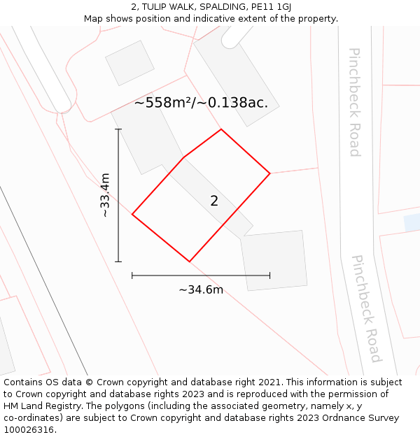 2, TULIP WALK, SPALDING, PE11 1GJ: Plot and title map