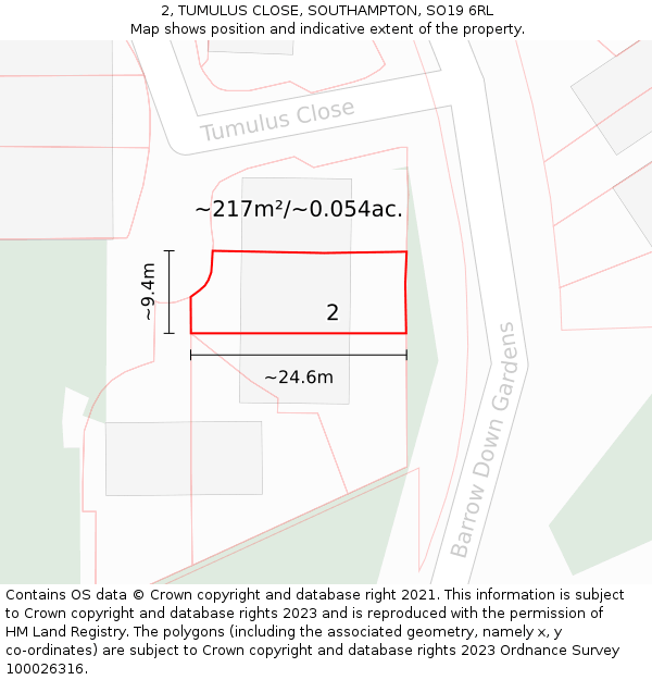 2, TUMULUS CLOSE, SOUTHAMPTON, SO19 6RL: Plot and title map