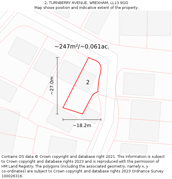 2, TURNBERRY AVENUE, WREXHAM, LL13 9GG: Plot and title map