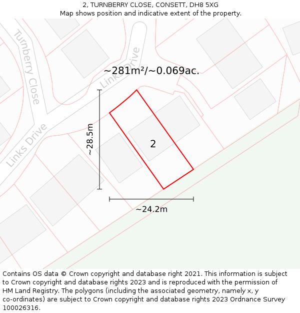 2, TURNBERRY CLOSE, CONSETT, DH8 5XG: Plot and title map