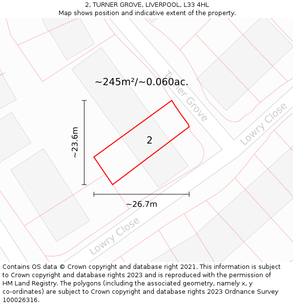 2, TURNER GROVE, LIVERPOOL, L33 4HL: Plot and title map