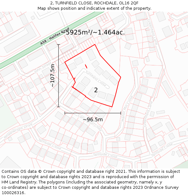 2, TURNFIELD CLOSE, ROCHDALE, OL16 2QF: Plot and title map