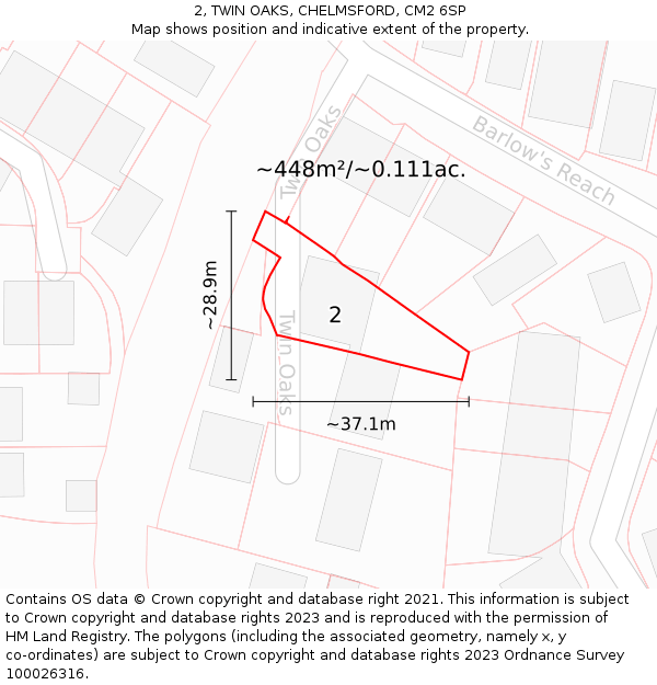 2, TWIN OAKS, CHELMSFORD, CM2 6SP: Plot and title map