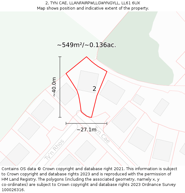 2, TYN CAE, LLANFAIRPWLLGWYNGYLL, LL61 6UX: Plot and title map