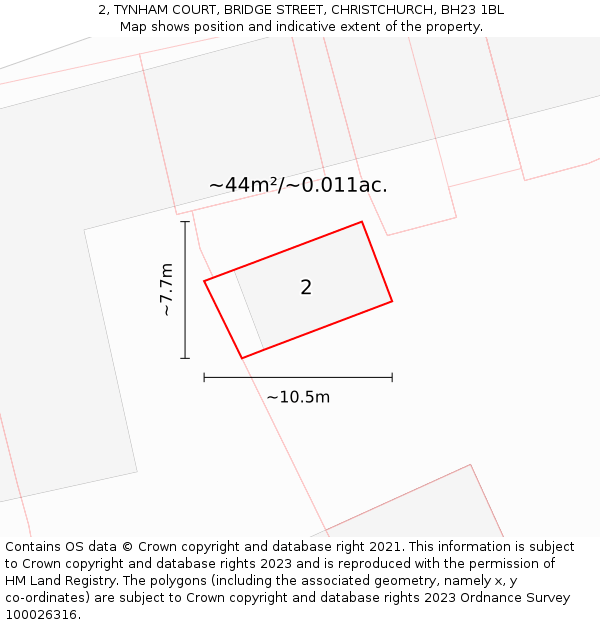 2, TYNHAM COURT, BRIDGE STREET, CHRISTCHURCH, BH23 1BL: Plot and title map