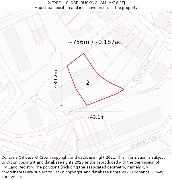 2, TYRELL CLOSE, BUCKINGHAM, MK18 1EJ: Plot and title map