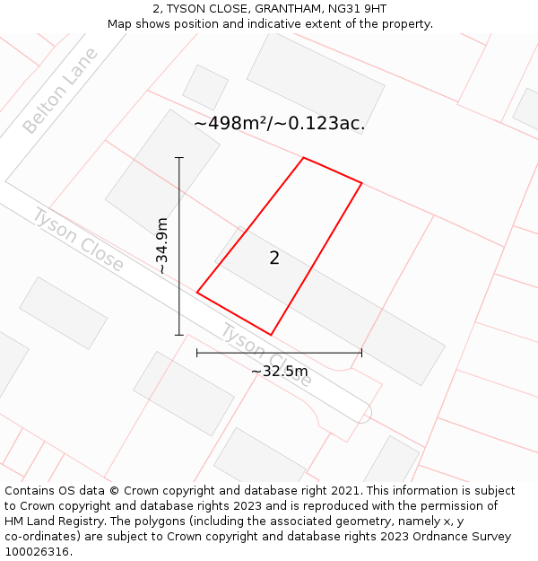 2, TYSON CLOSE, GRANTHAM, NG31 9HT: Plot and title map