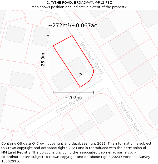 2, TYTHE ROAD, BROADWAY, WR12 7EZ: Plot and title map