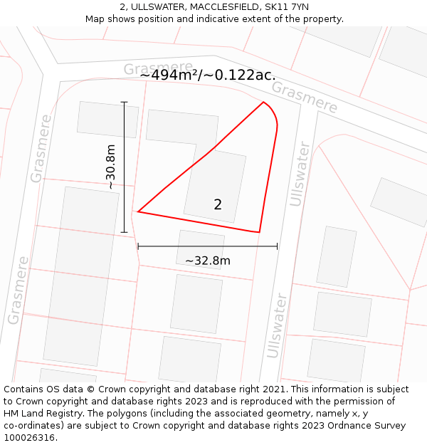 2, ULLSWATER, MACCLESFIELD, SK11 7YN: Plot and title map