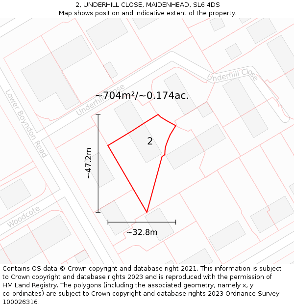 2, UNDERHILL CLOSE, MAIDENHEAD, SL6 4DS: Plot and title map