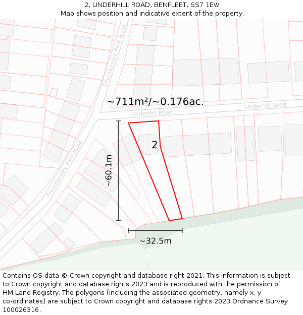 2, UNDERHILL ROAD, BENFLEET, SS7 1EW: Plot and title map