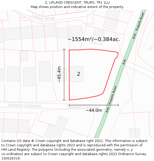 2, UPLAND CRESCENT, TRURO, TR1 1LU: Plot and title map