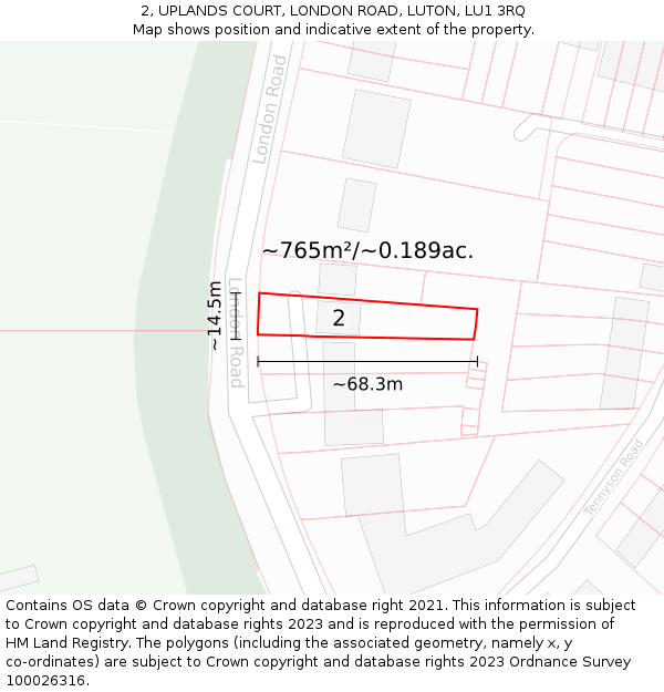 2, UPLANDS COURT, LONDON ROAD, LUTON, LU1 3RQ: Plot and title map