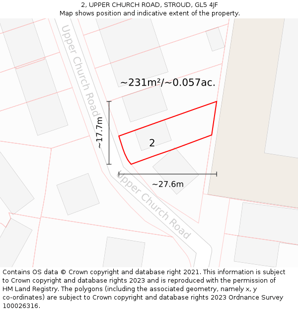 2, UPPER CHURCH ROAD, STROUD, GL5 4JF: Plot and title map
