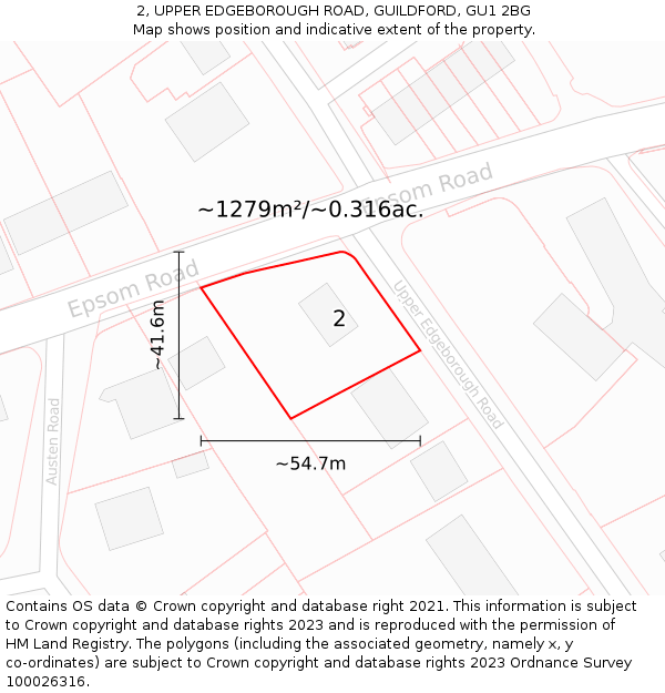 2, UPPER EDGEBOROUGH ROAD, GUILDFORD, GU1 2BG: Plot and title map