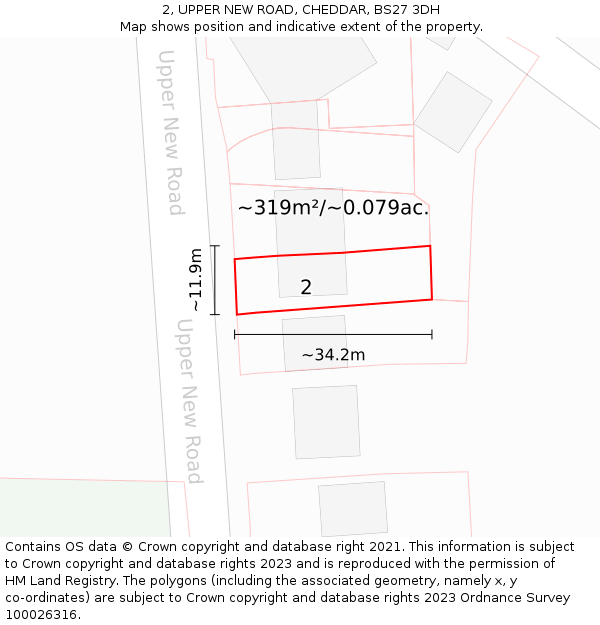 2, UPPER NEW ROAD, CHEDDAR, BS27 3DH: Plot and title map