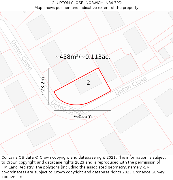 2, UPTON CLOSE, NORWICH, NR4 7PD: Plot and title map