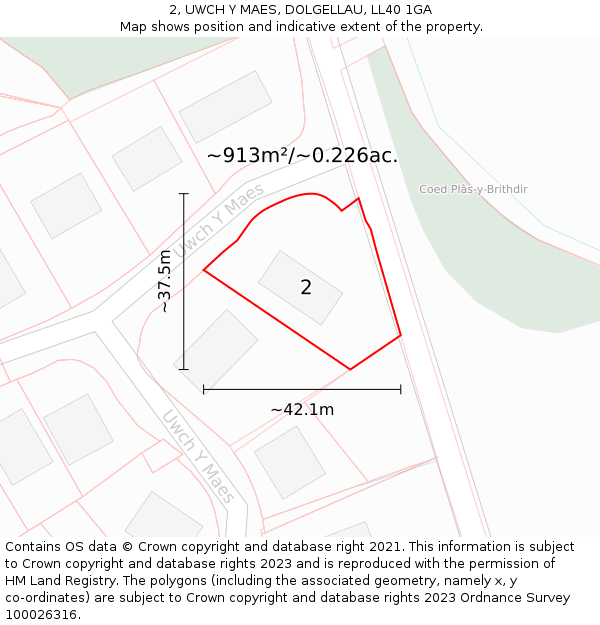 2, UWCH Y MAES, DOLGELLAU, LL40 1GA: Plot and title map