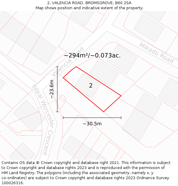 2, VALENCIA ROAD, BROMSGROVE, B60 2SA: Plot and title map