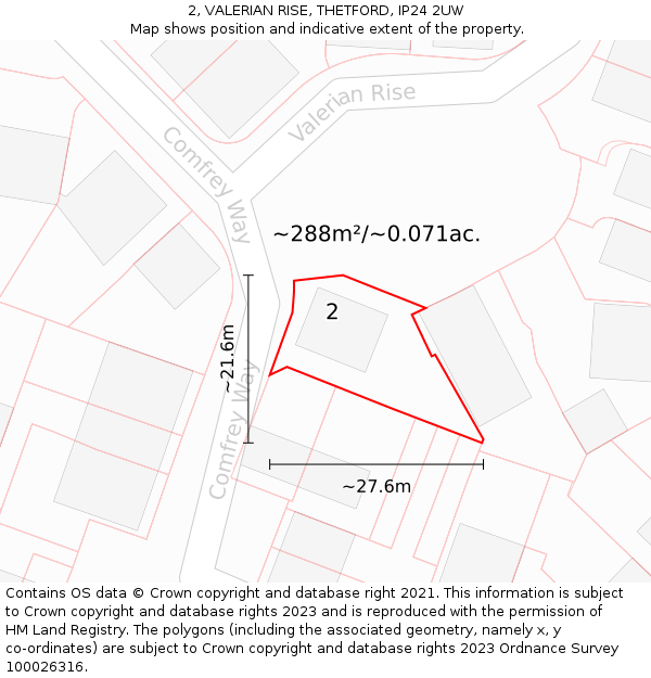 2, VALERIAN RISE, THETFORD, IP24 2UW: Plot and title map