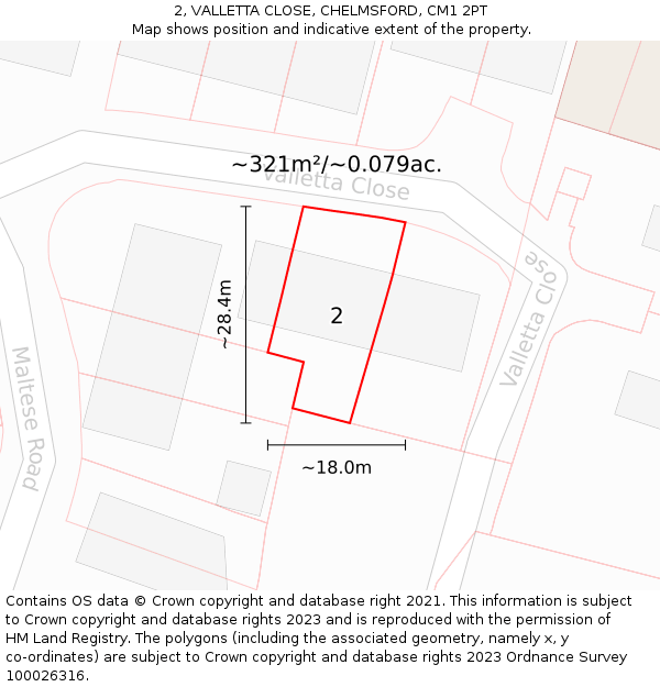 2, VALLETTA CLOSE, CHELMSFORD, CM1 2PT: Plot and title map