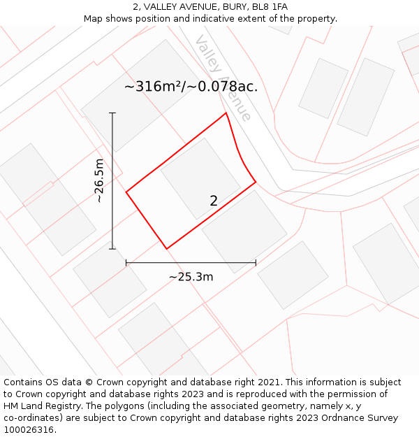2, VALLEY AVENUE, BURY, BL8 1FA: Plot and title map