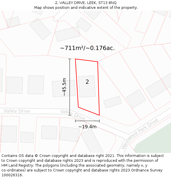 2, VALLEY DRIVE, LEEK, ST13 8NQ: Plot and title map