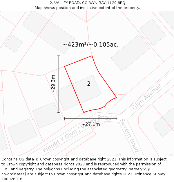 2, VALLEY ROAD, COLWYN BAY, LL29 8RQ: Plot and title map