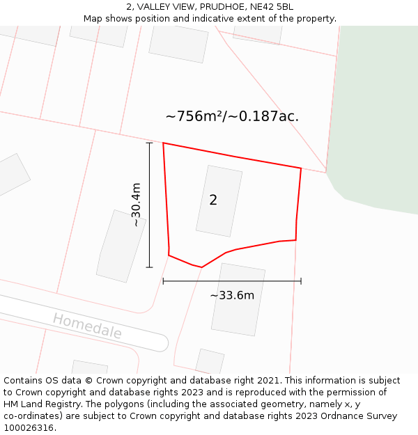 2, VALLEY VIEW, PRUDHOE, NE42 5BL: Plot and title map