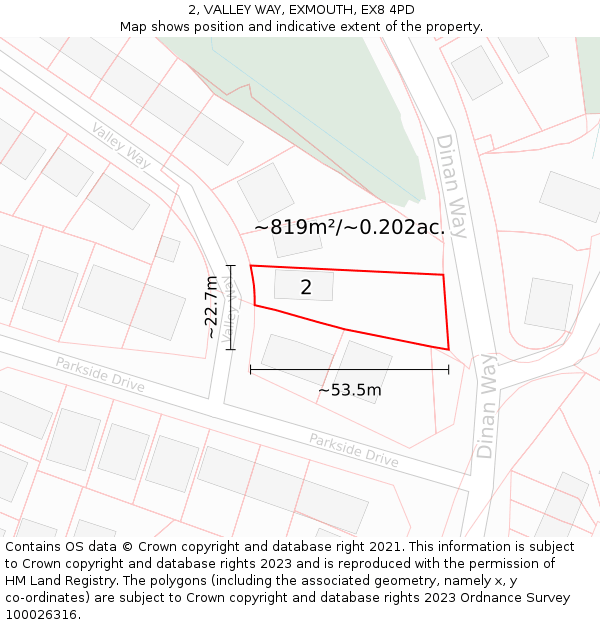 2, VALLEY WAY, EXMOUTH, EX8 4PD: Plot and title map