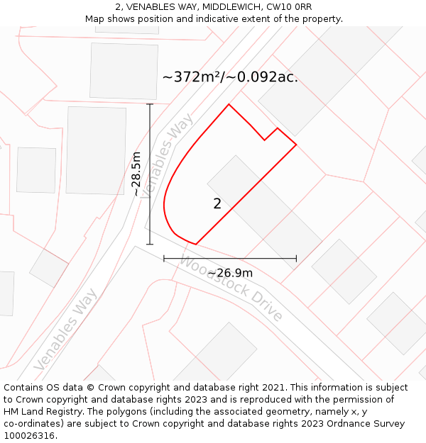 2, VENABLES WAY, MIDDLEWICH, CW10 0RR: Plot and title map