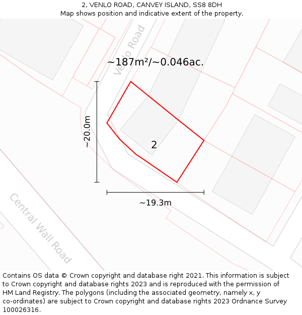 2, VENLO ROAD, CANVEY ISLAND, SS8 8DH: Plot and title map