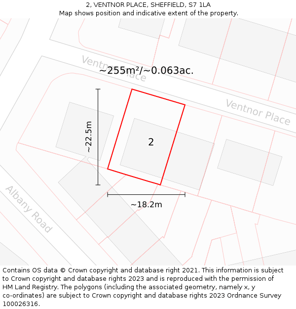 2, VENTNOR PLACE, SHEFFIELD, S7 1LA: Plot and title map