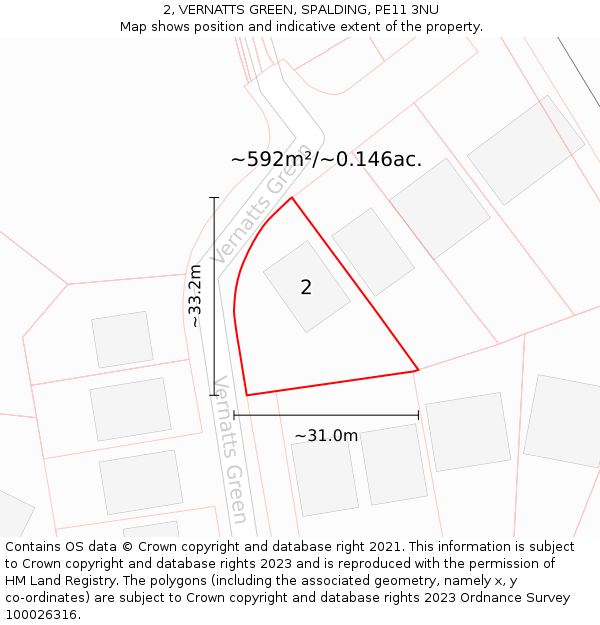 2, VERNATTS GREEN, SPALDING, PE11 3NU: Plot and title map