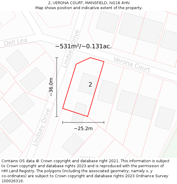 2, VERONA COURT, MANSFIELD, NG18 4HN: Plot and title map